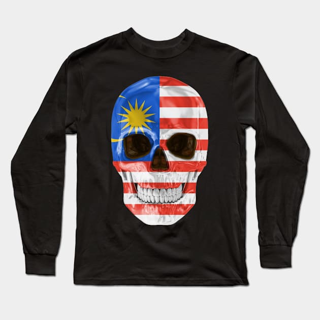 Malaysia Flag Skull - Gift for Malaysian With Roots From Malaysia Long Sleeve T-Shirt by Country Flags